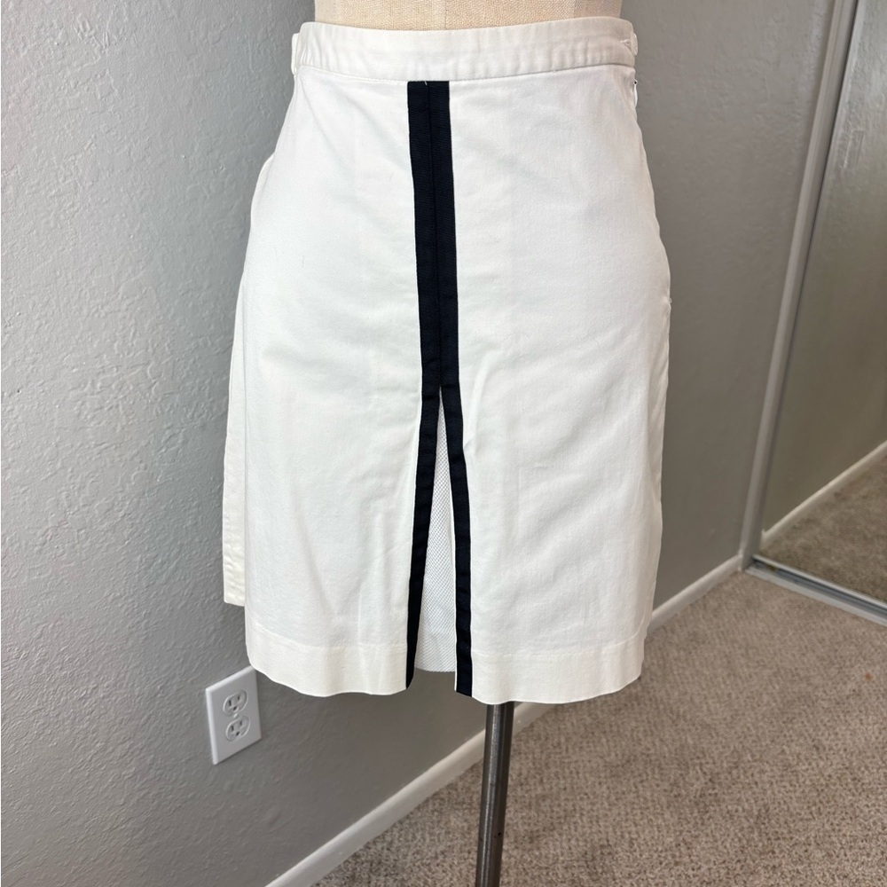 Vintage Ralph Lauren Golf White Cotton A-Line Skirt with Black Center Stripe